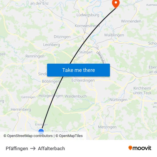 Pfäffingen to Affalterbach map