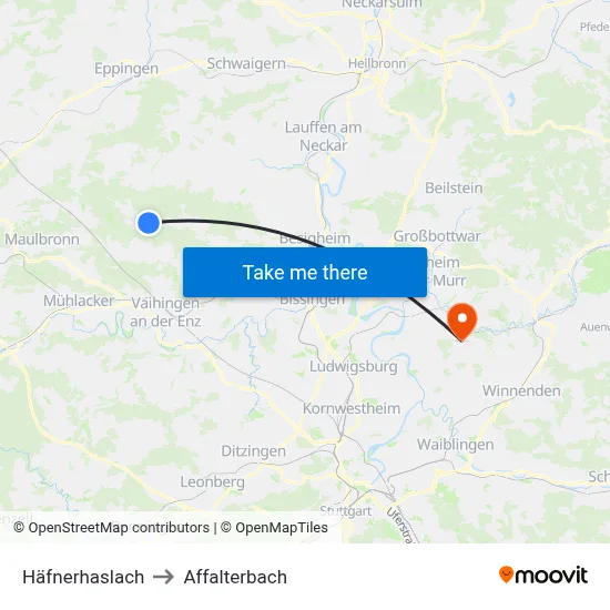Häfnerhaslach to Affalterbach map