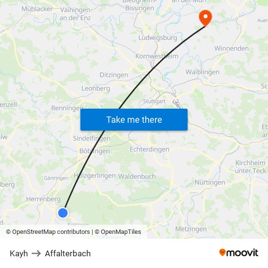 Kayh to Affalterbach map