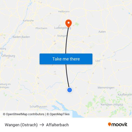 Wangen (Ostrach) to Affalterbach map