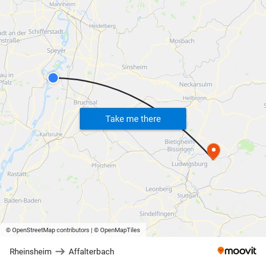 Rheinsheim to Affalterbach map