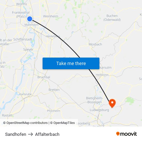 Sandhofen to Affalterbach map