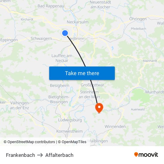 Frankenbach to Affalterbach map