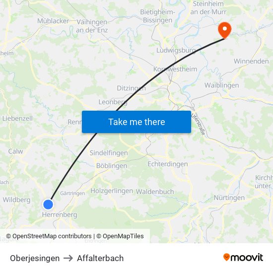 Oberjesingen to Affalterbach map