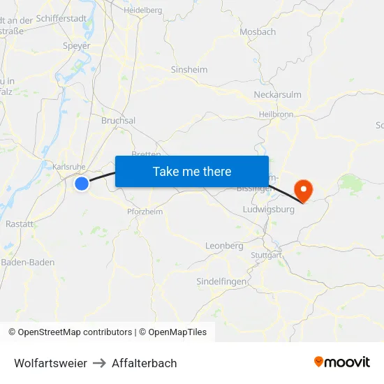 Wolfartsweier to Affalterbach map