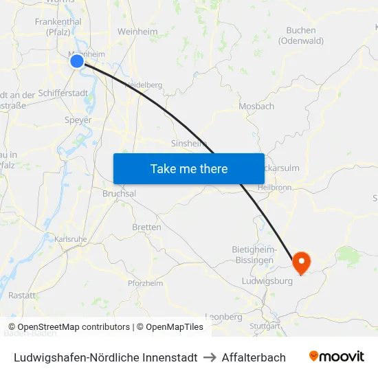 Ludwigshafen-Nördliche Innenstadt to Affalterbach map