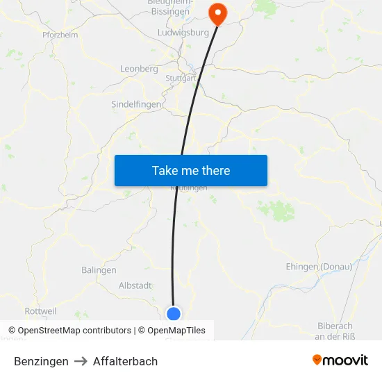 Benzingen to Affalterbach map