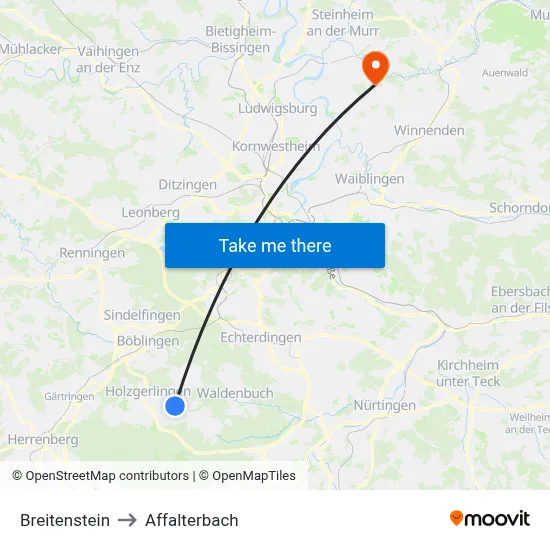 Breitenstein to Affalterbach map