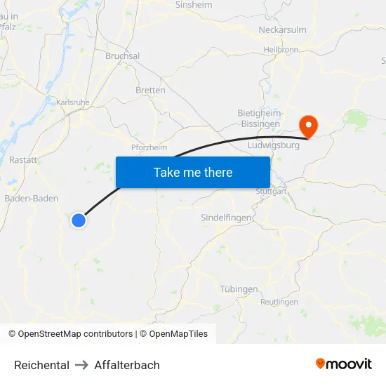 Reichental to Affalterbach map