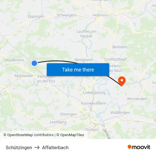 Schützingen to Affalterbach map
