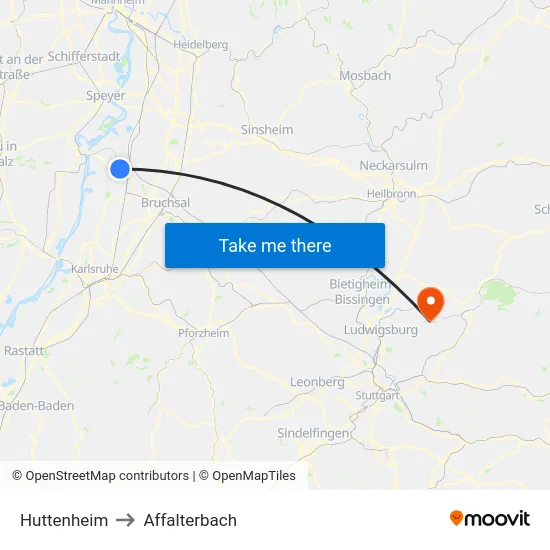 Huttenheim to Affalterbach map