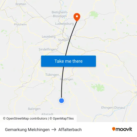 Gemarkung Melchingen to Affalterbach map