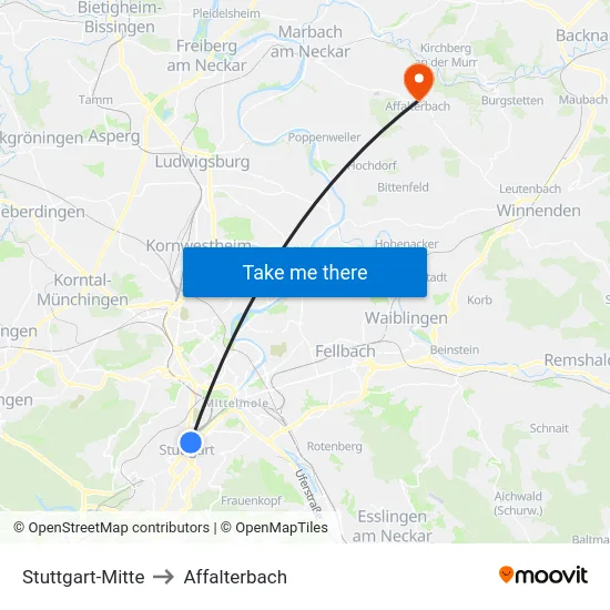 Stuttgart-Mitte to Affalterbach map