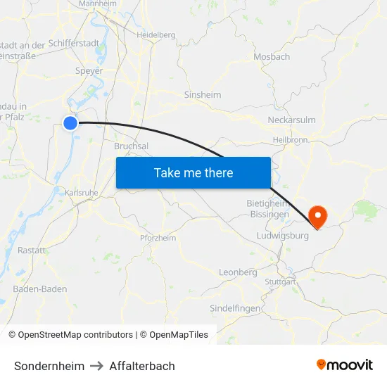 Sondernheim to Affalterbach map