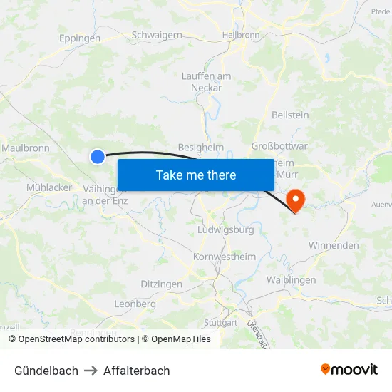 Gündelbach to Affalterbach map