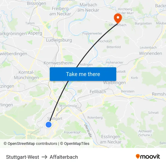 Stuttgart-West to Affalterbach map