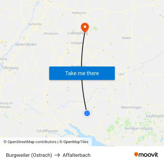Burgweiler (Ostrach) to Affalterbach map