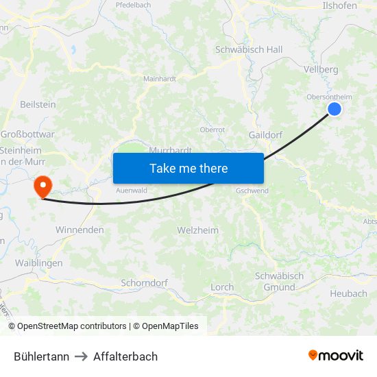 Bühlertann to Affalterbach map