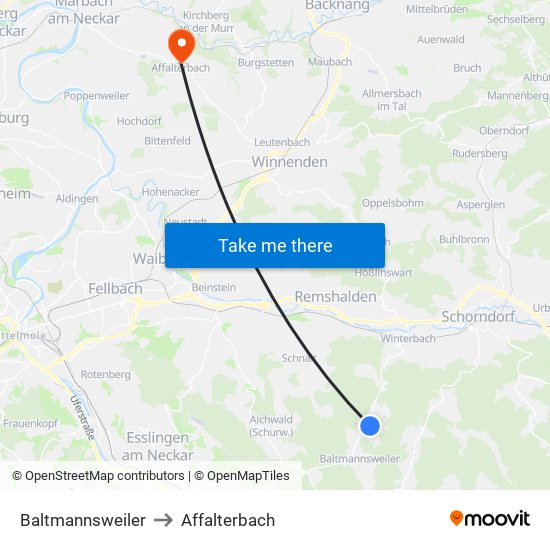 Baltmannsweiler to Affalterbach map