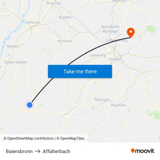 Baiersbronn to Affalterbach map