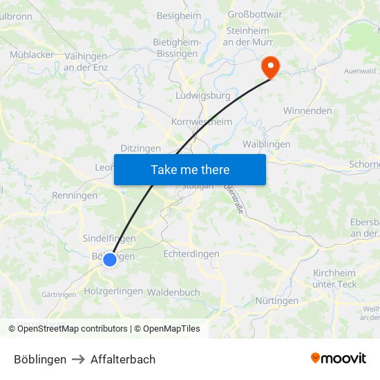 Böblingen to Affalterbach map