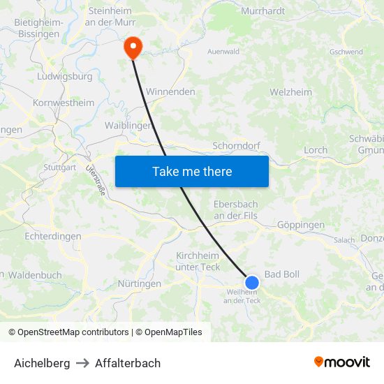 Aichelberg to Affalterbach map