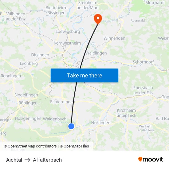 Aichtal to Affalterbach map