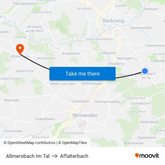 Allmersbach Im Tal to Affalterbach map