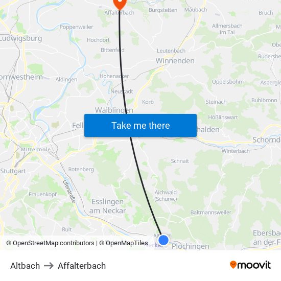 Altbach to Affalterbach map