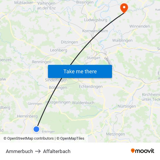 Ammerbuch to Affalterbach map