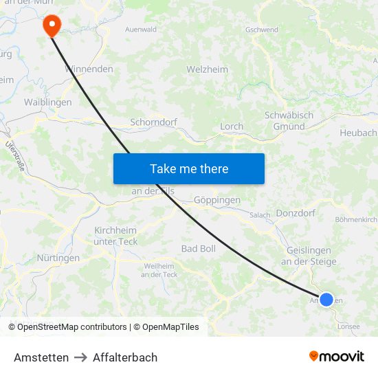 Amstetten to Affalterbach map