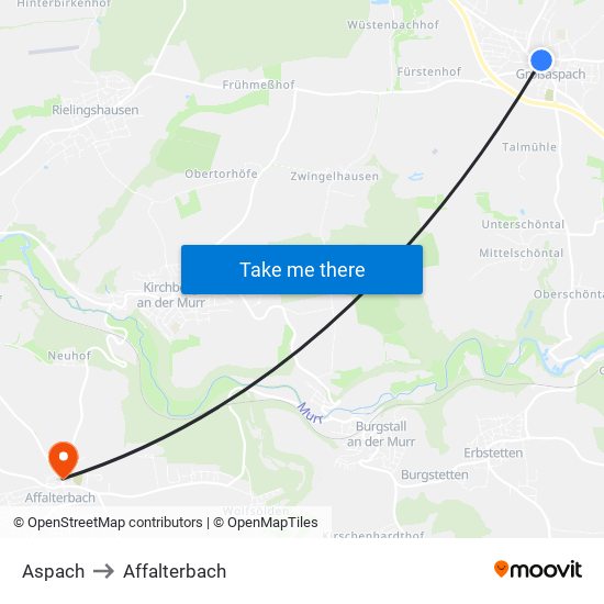 Aspach to Affalterbach map