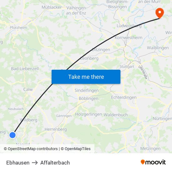 Ebhausen to Affalterbach map
