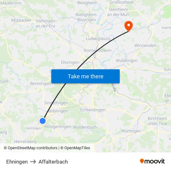 Ehningen to Affalterbach map