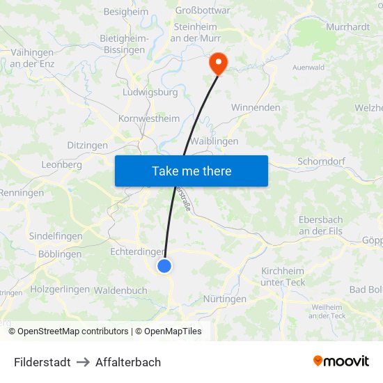 Filderstadt to Affalterbach map