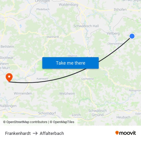 Frankenhardt to Affalterbach map