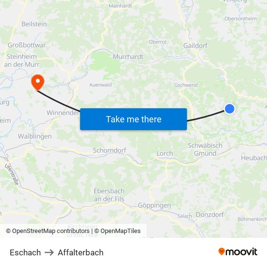 Eschach to Affalterbach map