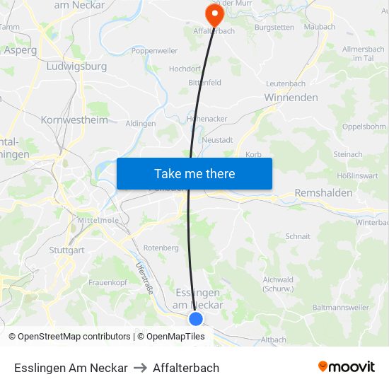 Esslingen Am Neckar to Affalterbach map