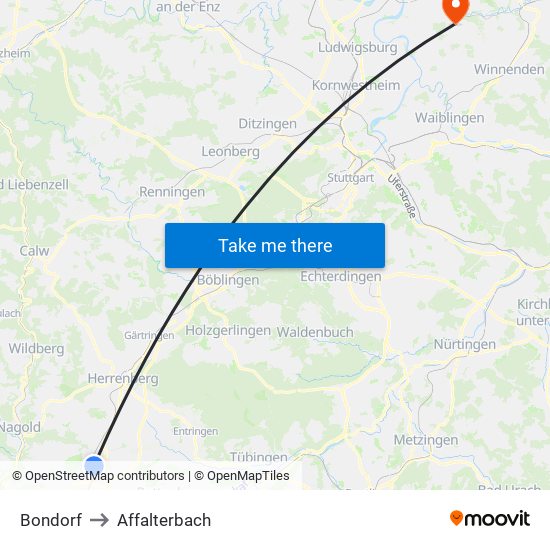 Bondorf to Affalterbach map