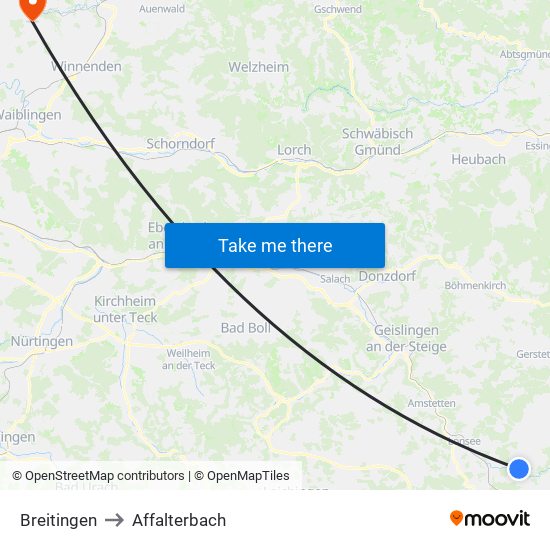 Breitingen to Affalterbach map