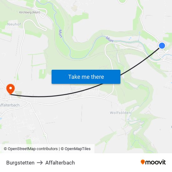Burgstetten to Affalterbach map