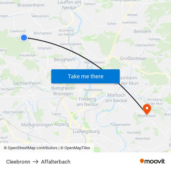 Cleebronn to Affalterbach map