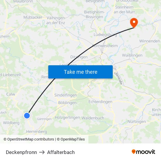 Deckenpfronn to Affalterbach map