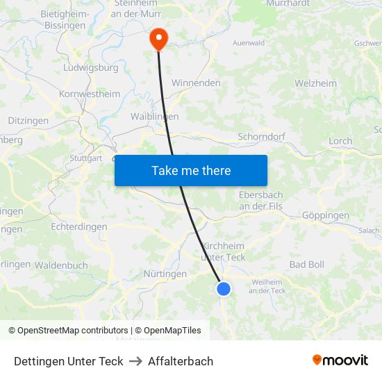 Dettingen Unter Teck to Affalterbach map