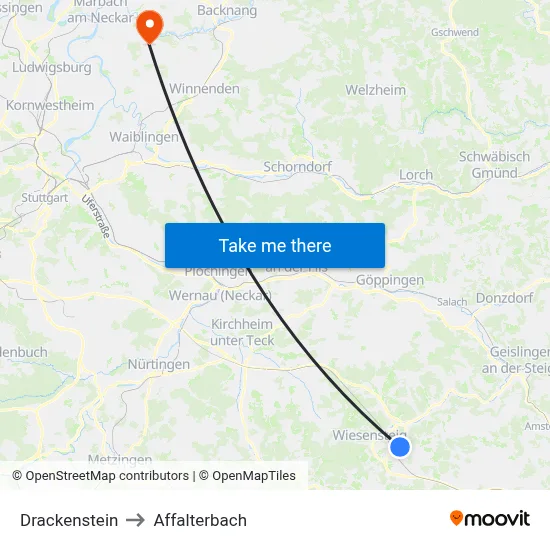 Drackenstein to Affalterbach map
