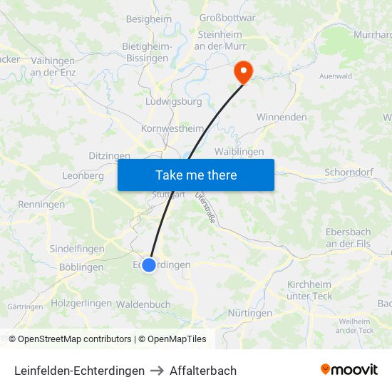 Leinfelden-Echterdingen to Affalterbach map