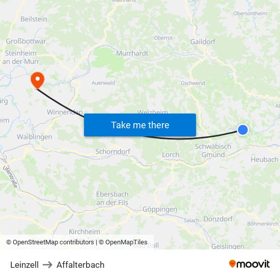 Leinzell to Affalterbach map