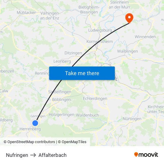 Nufringen to Affalterbach map