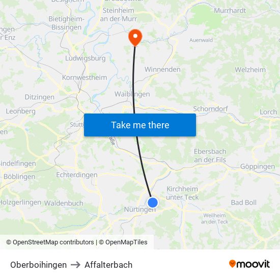 Oberboihingen to Affalterbach map