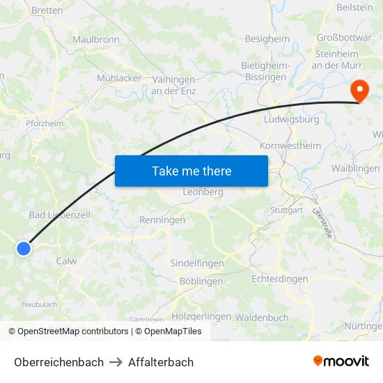 Oberreichenbach to Affalterbach map
